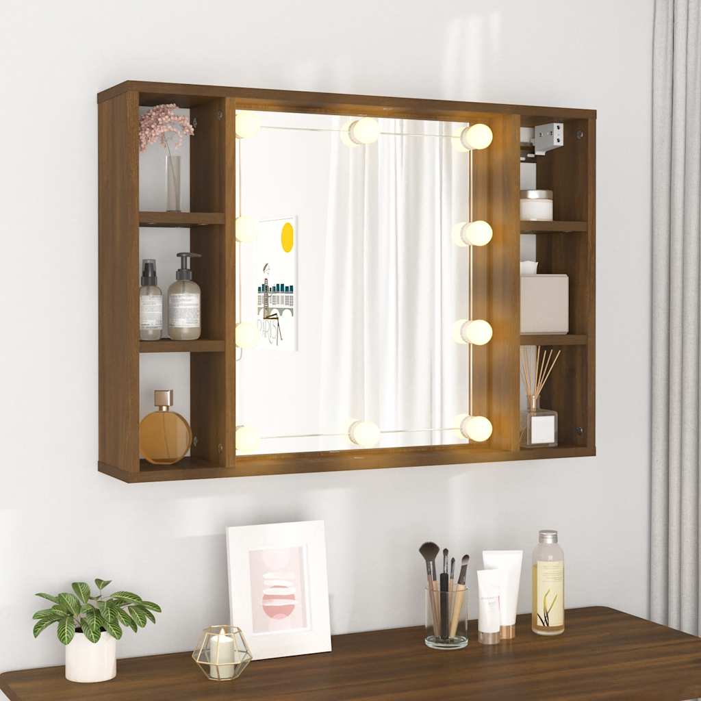 LED Mirror Cabinet In Brown Oak Look 76 X 15 X 55 Cm