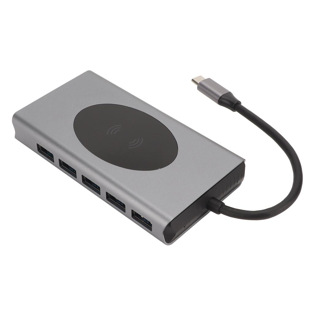 USB C Laptop Docking Station 14 in 1 Type C Hub Multiport Adapter 5 USB SD TF RJ45 PD AUDIO3.5 Dongle Grey
