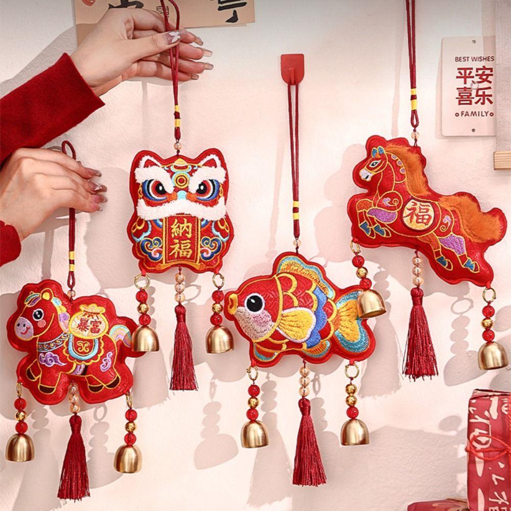 The God of Fortune Horse Pendant Embroidered Red Chinese New Year Decoration 2026 Year of The Horse Traditional