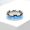 Fashion 8mm Men Stainless Steel Rings Inlay Blue Opal Never Faded Engagement Promise Rings For Men Women Wedding Band Jewelry