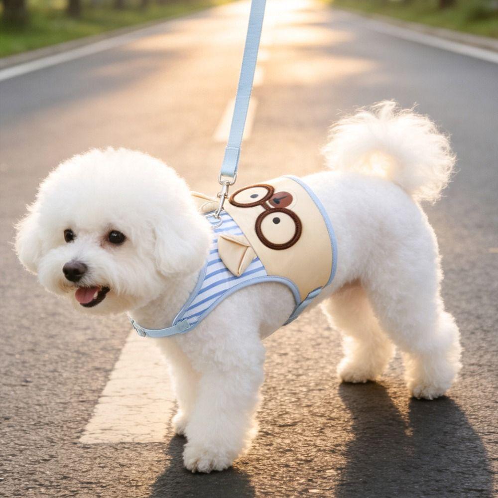 Cartoon Design Dog Harness and Leash Set Breathable Pet Chest Strap Set Durable Pet Vest Puppy