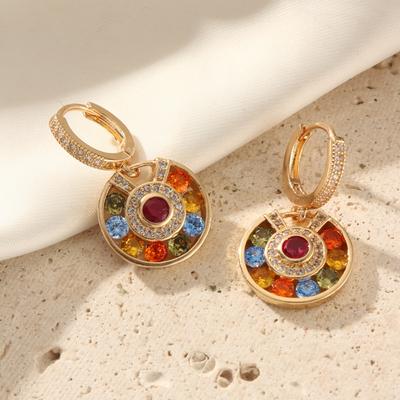 Multicolor Zircon Round Drop Earrings for Women 2025 New Fashon Zirconia Earring Trendy Party Jewelry Accessories