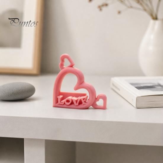Love Letter Sculpture Decor Heart Photo Stand with Embossed LOVE Letters, 3D Printed Vertical Slot Romantic Wedding Table Ornament Picture Holder,