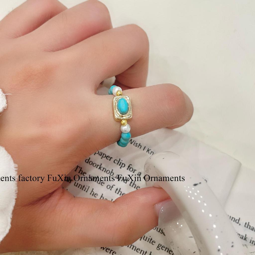 Unique Dopamine Blue Island Series Stacking Ring - Niche Pinky/Index Finger