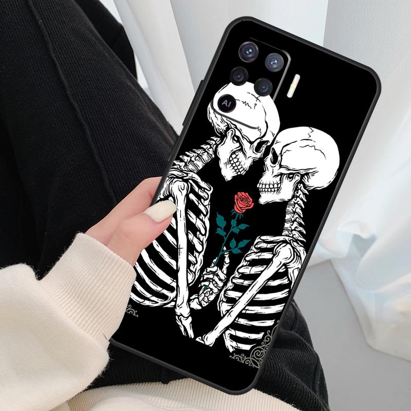 Skeleton Skull Kiss Case For Oppo A17 A57 A77 A40 A78 A54 A74 A94 A76 A16 A96 A18 A60 A80 A38 A58 A98 A15 A5 Pro