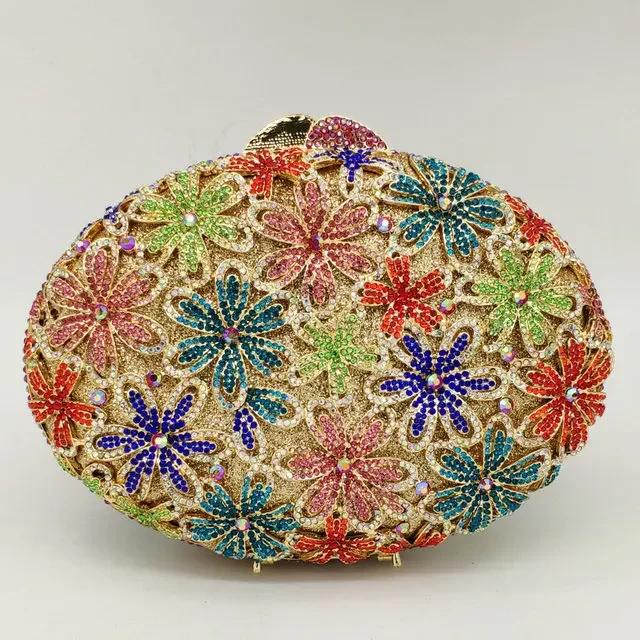 

Boutique De FGG Egg Shape Rhinestone Clutch Purses for Women Evening Handbags, Bridal Wedding Flower Clutch Bag, Party Handbag mini size