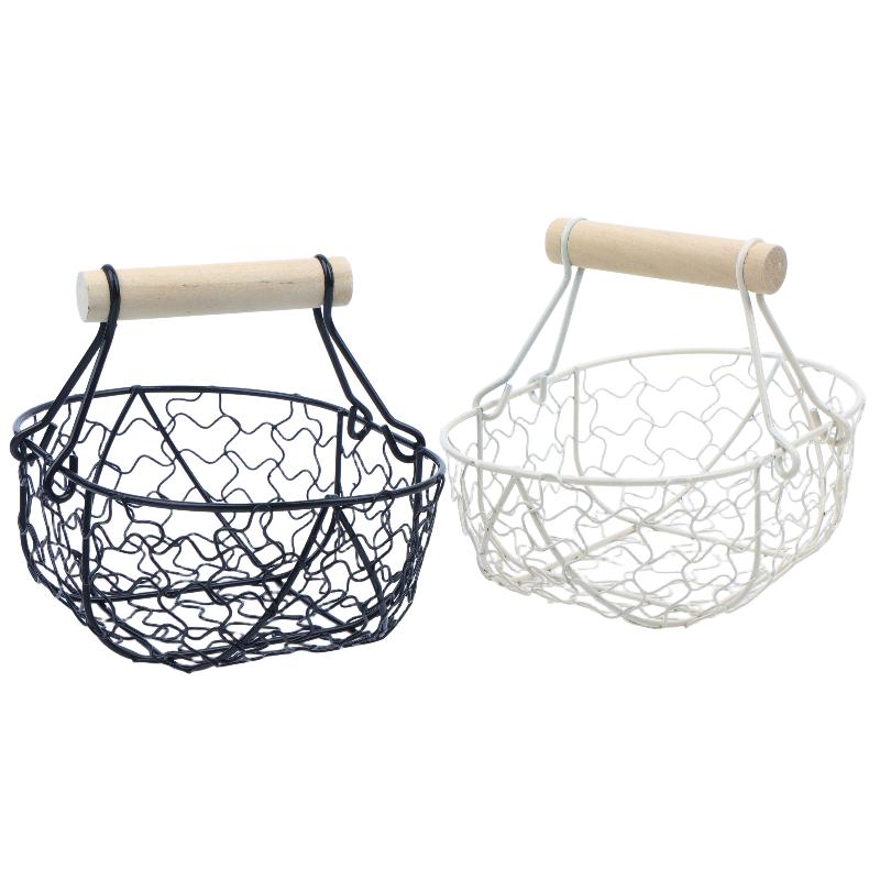 Cesta de Almacenamiento de Alambre Metálico con Asa Portátil Organizador Portahuevos Fruta Pan Cesta de Frutas Creativa Para Cocina Hogar Picnic