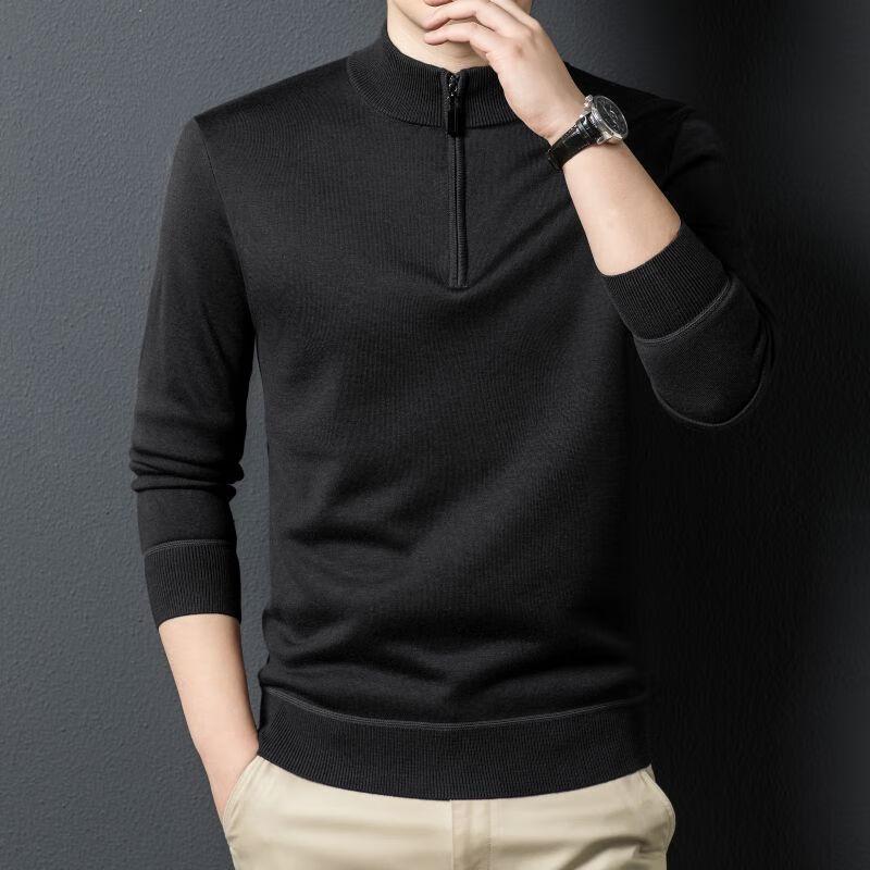 Fengxun Men's Autumn/Winter Half-Zip Mock Neck Solid Knit Sweater FXT5254
