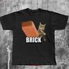 Funny Cat Throwing Brick T Shirt Meme Silly Cats Unhinged Clothes Brainrot Lover S Stupid Weird Vintage Unisex Casual