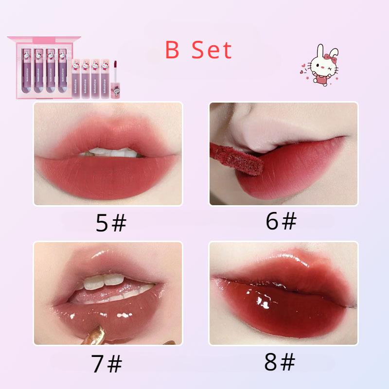 

Глянцевая глазурь для губ Cute Doodle Bunny Lucent Mirror, бархатная матовая матовая глазурь для губ, набор для женщин