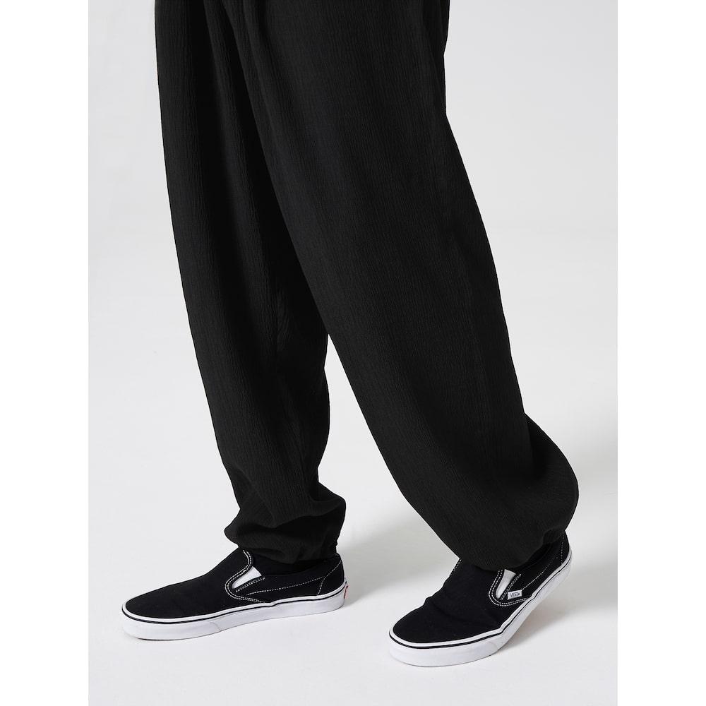 8SECONDS Crease Semi-Wide Elastic Waist Slacks Black (424721Dy15)