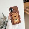3D Cute Cartoon Bear Telescopic Bracket Silicone Phone Case For iPhone 17 16 15 14 13 12 11 Pro Max Shockproof Protective Cover