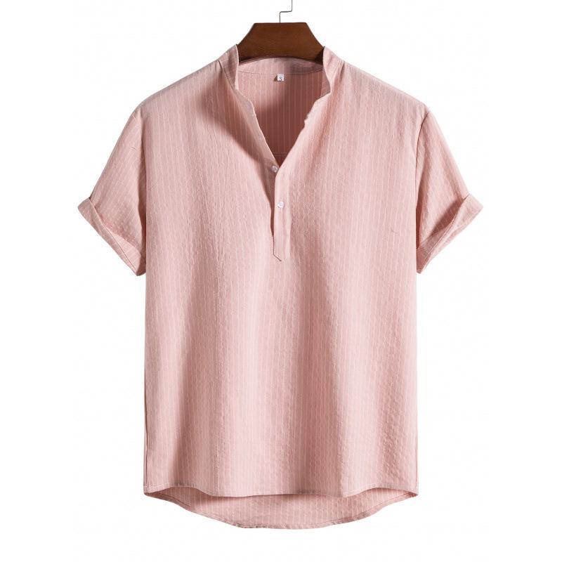 Y2k Short Sleeve Shirt Men's Cotton and Linen Stand Collar Short-sleeved Shirt
