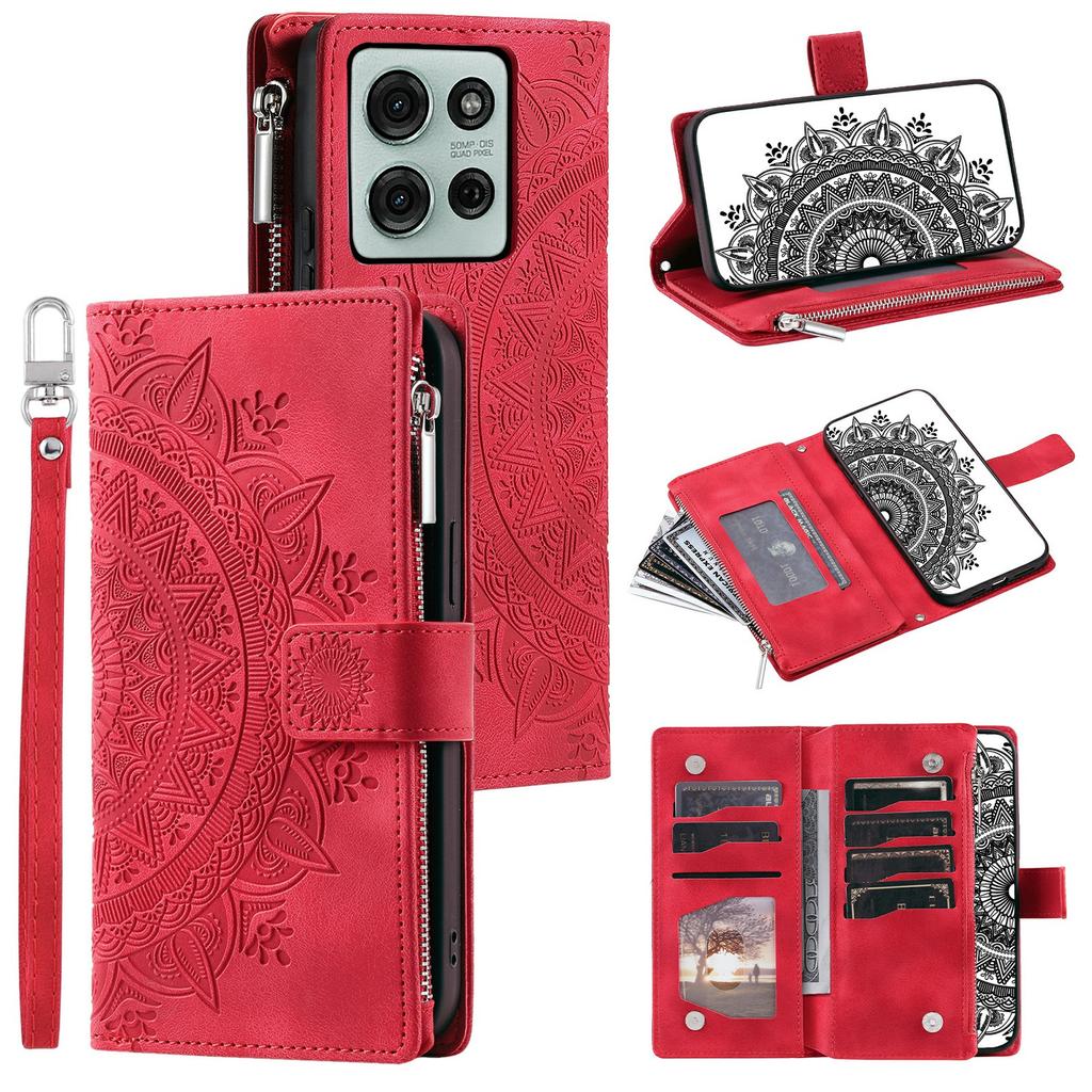 Style 006 For Motorola Moto G75 5G Wallet Case PU Leather Phone Cover Mandala Flower Pattern