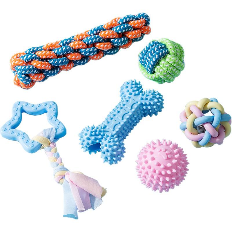 TPR Dog Chew Toys Set - Durable Teeth Cleaning Bone Ball Rope Small Medium Large Breeds
