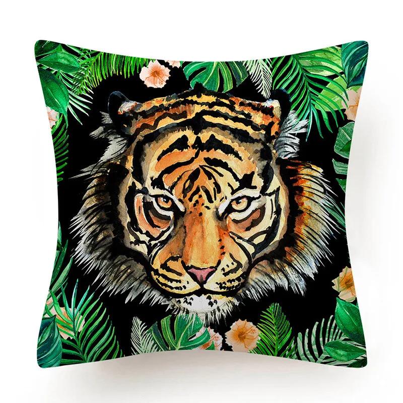 Polyester Tiger Leopardenmuster Kissenbezug Polsterung Sofakissen Palmblatt Tropischer Dschungel Heimdeko Bezug