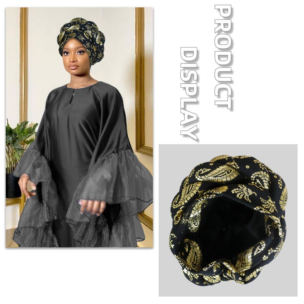 Polyester Printed Pull On Hat Gold Foil Printed Braided Headwear Fashion Women Cap Women