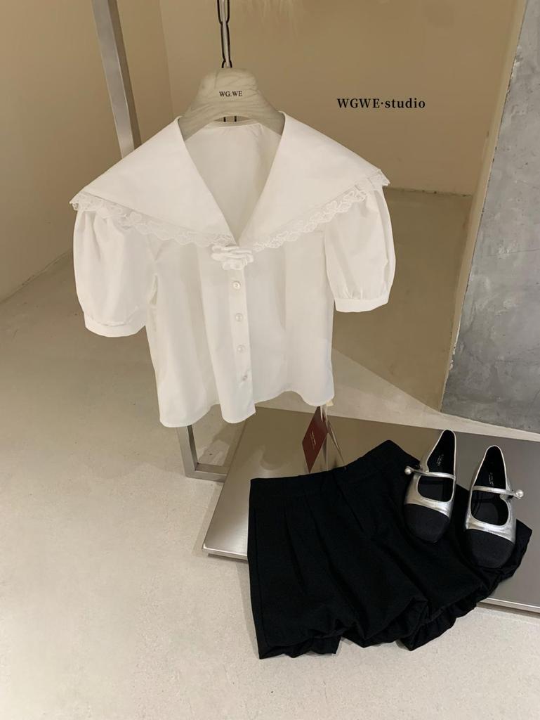 Guangzhou Thirteen Hong Women's Trendy Navy Collar Short Sleeve Shirt for Spring/Summer