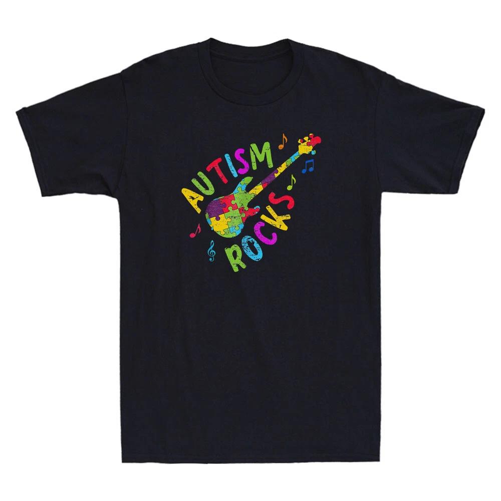 Autism Rocks Shirt Autism Awareness Guitar Puzzle Pieces Vintage Men s T-Shirt XXXXL