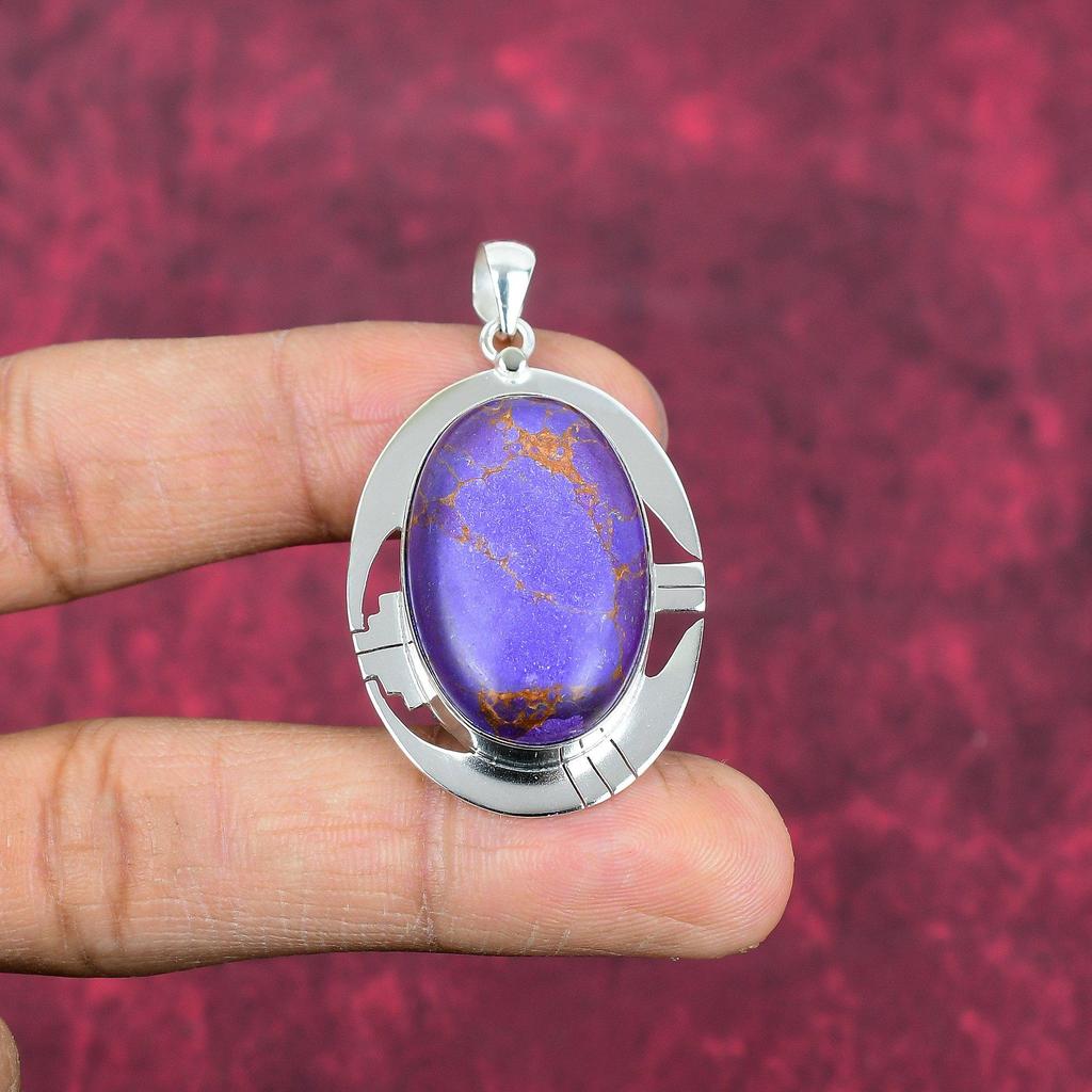 Purple Copper Turquoise Pendant, 925 Solid Sterling Silver Jewelry, Gemstone Pendant, Gift For Her Handmade Dainty Jewelry