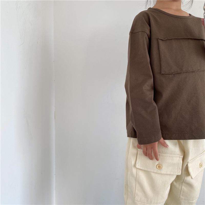 Korean-Style Unisex Children's Patch Print Long-Sleeve T-Shirt