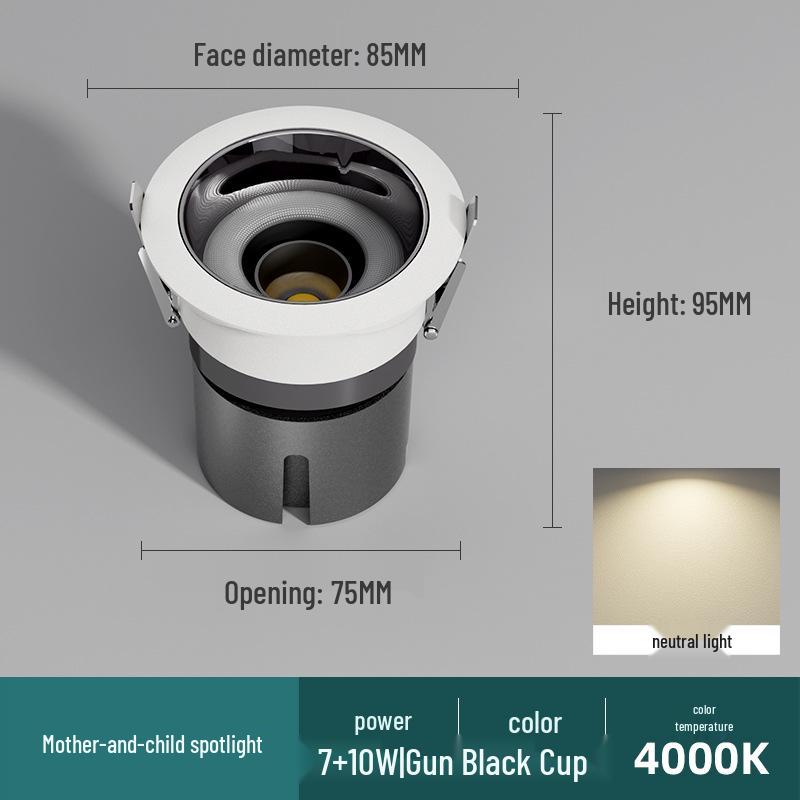 Anti-Glare Recessed Downlight with Integrated Spotlight for Living Room Ceiling