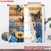 Set Of 2 Modern Butterfly Sunflower Curtains Flat Digital Printing Blue Yellow Floral Pattern Window Drapes Living Room Bedroom Curtain Polyester