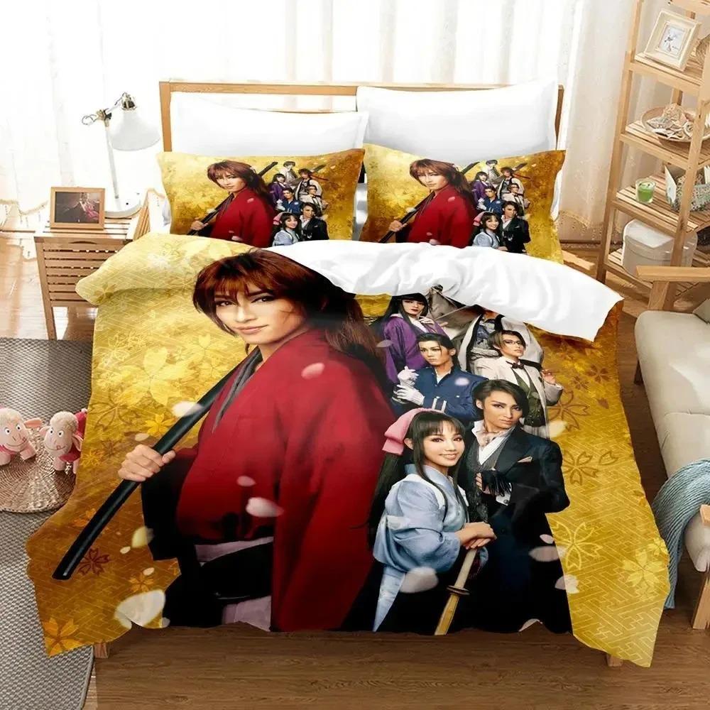 Anime Rurouni Kenshin Bedding Set Duvet Cover Bed Set Quilt Cover Pillowcase Comforter King Queen Size Boys Adult Bedding Set