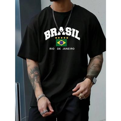 Fitness Men's Flags and Letters Graphics Raglan Sleeves Sports Workout Top Basic Print Cotton  Men High Quality Casual T-Shirt