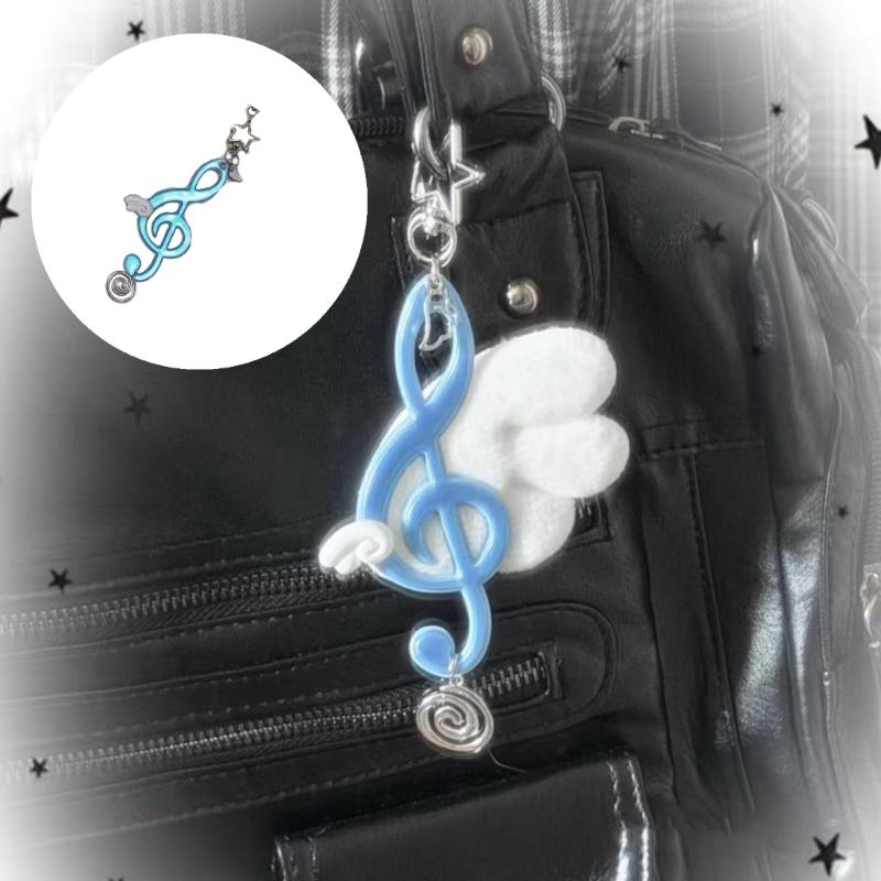 Reflective Music Note Keychain Charm with Blue PVC Body, Decorative Hanging Bag Charm for Keys Backpacks and Handbags, Approx. 15 cm, 1 Piece
