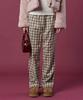 KOLEAT Thick Brushed Check Wide Slacks Elastic Waist Pants [Beige] Autumn/Winter Ver.