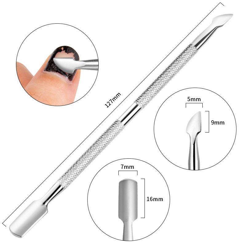Stainless Steel Double-Ended Nail Art Exfoliating and Cuticle Pusher Tool