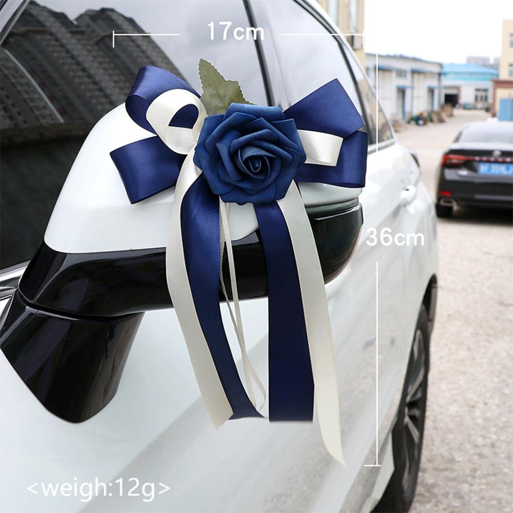 2/4/6/8pcs Wedding Car Rear View Mirror Bow Decoration Car Bow Silk Flower Simulation Flower Bow Decoration Wedding Decorations