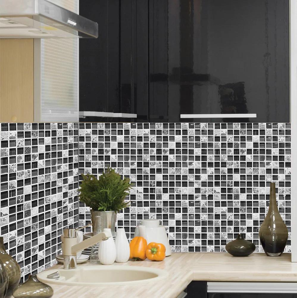 10pcs/set 10/15/20/30cm Flat Marble Mosaic Hard Tiles Wall Sticker Kitchen Bathroom Floor Diagonal Decor Wallpaper PVC Art Mural