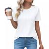 Damen gerafftes Rundhals-Kurzarm-T-Shirt Top, Beliebte lässige Mode-T-Shirts für Damen, Grenzüberschreitende Damenbekleidung für Europa und Amerika