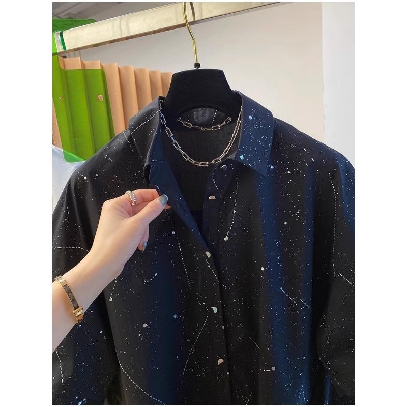 Summer Korean Style Black Splatter Paint Short Sleeve Shirt Comfortable European Trendy Unique Top