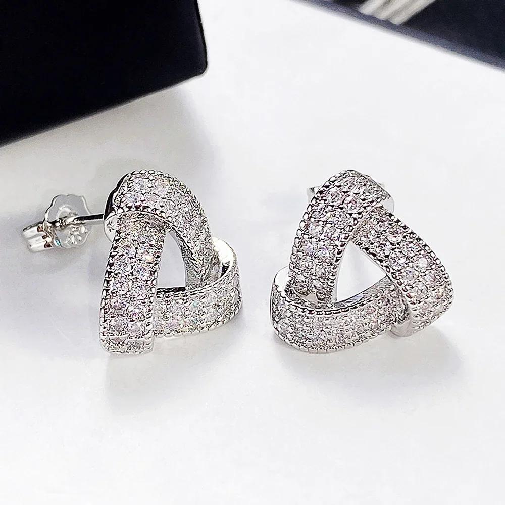 Versatile Shiny Zirconia Stud Earrings Trendy Design Jewelry For Women /Gold Color Engagement Accessories