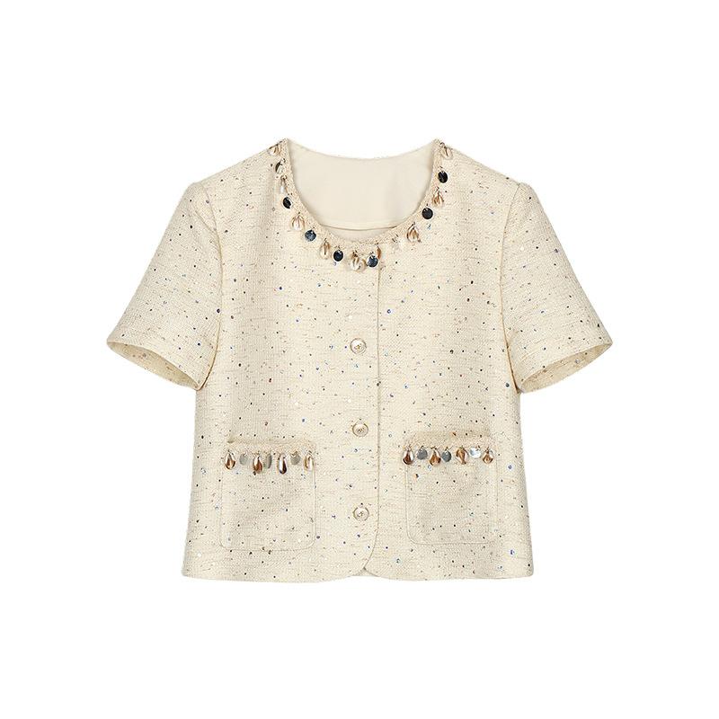 Pantaloni corti in fettuccia pesante con paillettes e giacca a maniche corte