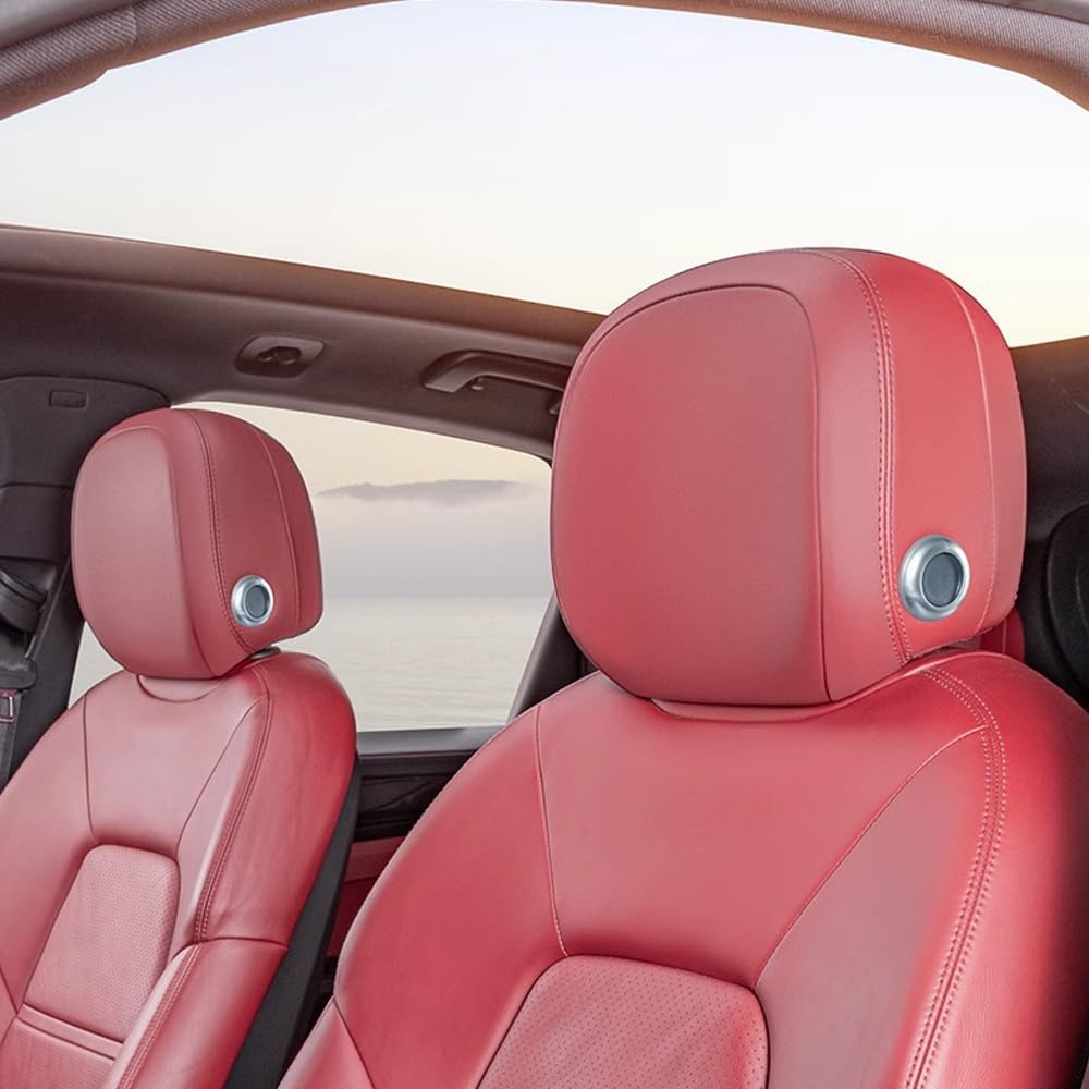 2 Pcs Aluminum Front Seat Headrest Button Covers Compatible with Porsche Cayenne 2007-2025. for Macan 2014-2024 Headrest Adjust Button Trim Ring