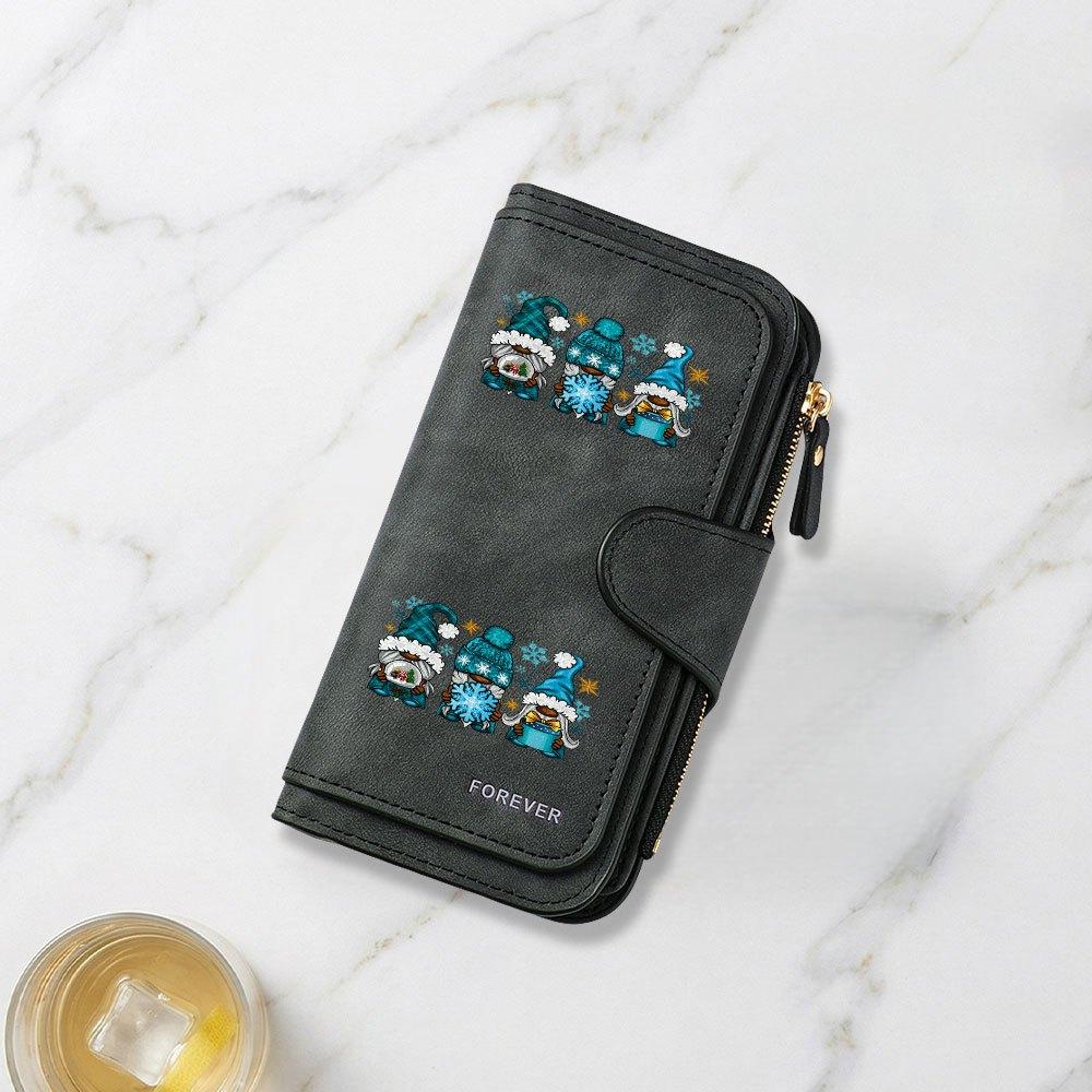 Fashionable Long Wallet with Winter Christmas Gnome Print Design Eye Catching and Multifunctional Portable Coin Purse with Clasp Large Capacity