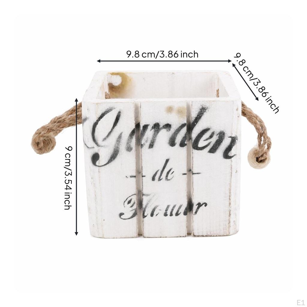 Wooden Planter Box with Rope Handles Rustic Wood Farmhouse for Tabletop, Window,