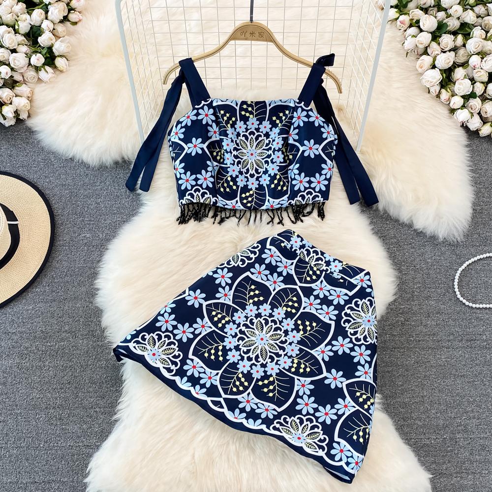 

RUGOD Морской праздничный модный костюм женский ретро национальный стиль бюстгальтер топ на подтяжках комплект из двух предметов с высокой талией полая юбка