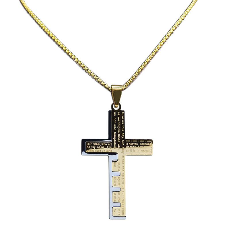 Men's Cross Necklace Stainless Steel Gold Silver Prayer Black Box Chain Necklace Men's Collar Jewelry