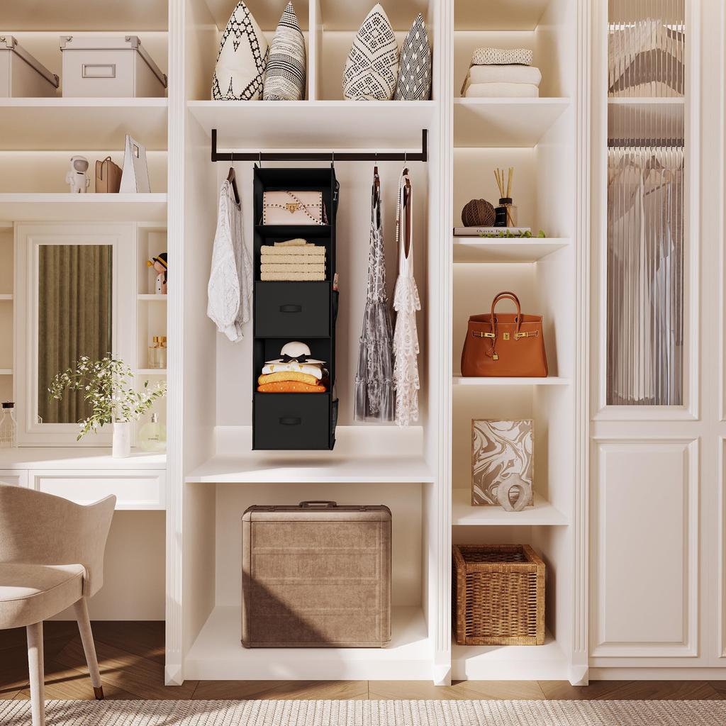 YOUDENOVA Hängende Aufbewahrung 5 mit Kleidung für Stofftiere Große Seitenaufbewahrung 30x29x112cm Schrank, Fächer, Schubladen, Faltbar, Vliesstoff, Regal, Hüte,