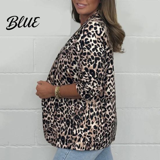 Comfortable Women Suit Coat Lapel Long Sleeve Single Button Color Matching Jacket Color-Blocked Leopard Print