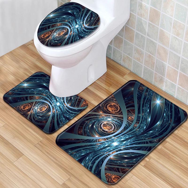 Cool Pattern Bathroom Floor Mat Toilet Three-Piece Set