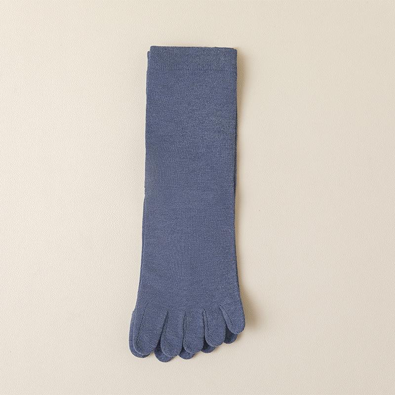 Chaussettes d'orteils en coton de couleur unie gris noir mi-mollet chaussettes pour femmes automne hiver chaud respirant chaussettes à cinq doigts