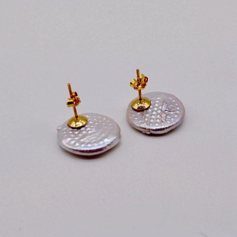 Ladies Stud Earrings White Round Natural Freshwater Pearl Baroque Style Fashion Jewelry