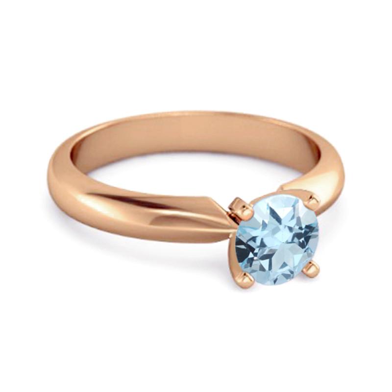 Blue Topaz Round Solitaire Ring -Sterling Silver Rose Gold Vermeil