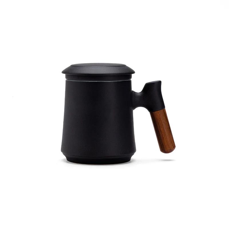 Ceramic Mug Bubble Tea Cup Aesthetic Luxury Original Mugs Coffee Cups Elegant Lid Vintage Water Cup Thermal Beautiful Unusual Tea Mugs Wood Handle
